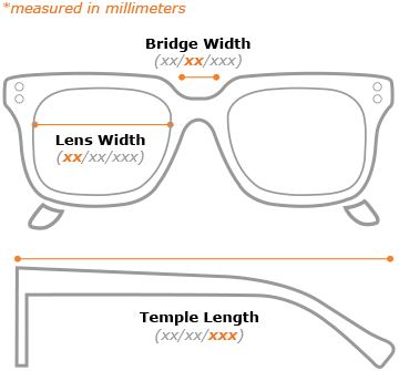 Frame Measurements - showing temple, lens, and bridge widths
